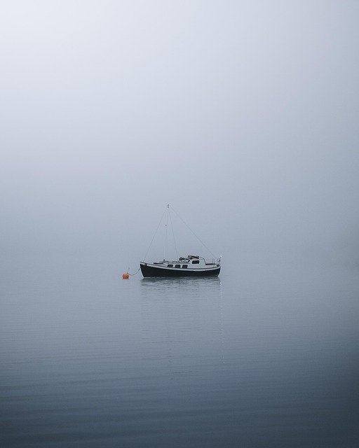 boat, nature, fog, sea, haze, foggy, ocean